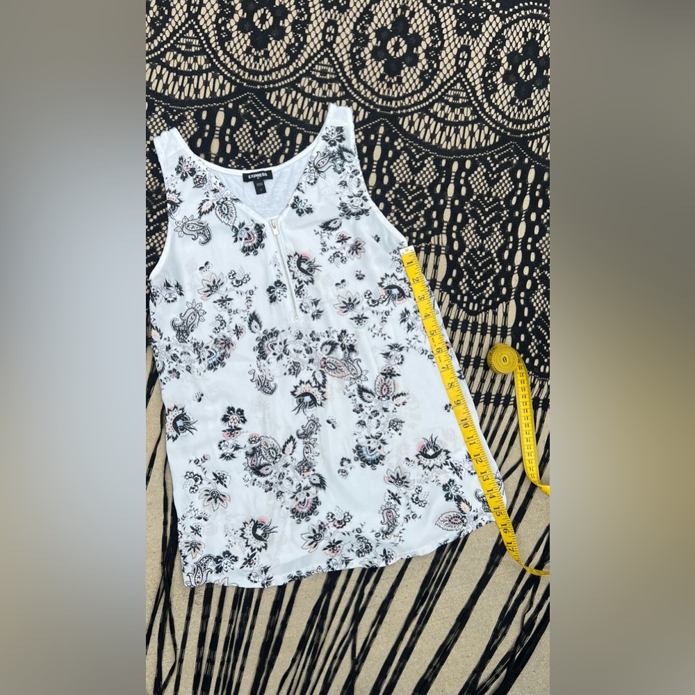 Express Paisley Floral V Neck Zip Front Sleeveless Blouse Top Semi Sheer Small - Picture 6 of 10